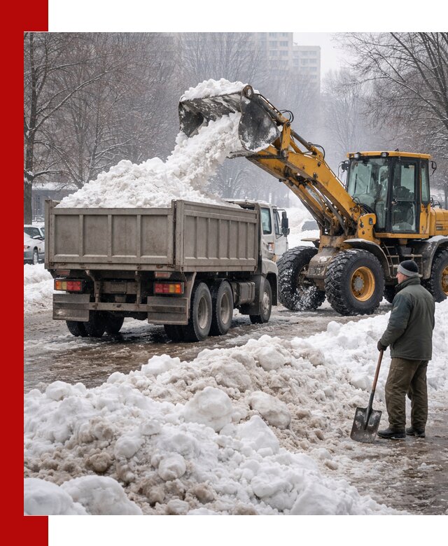 Вывоз снега грузовой техникой в Бугуруслане оперативно и чисто